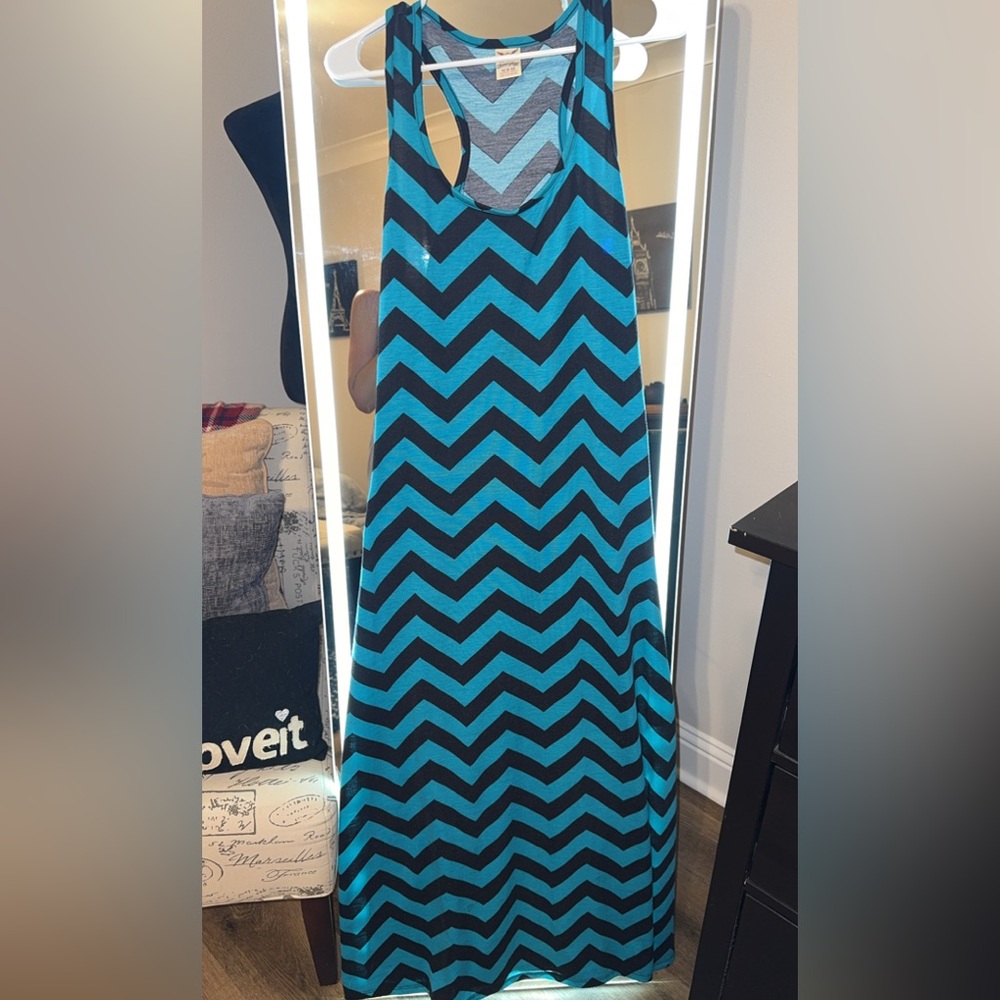 Faded Glory Teal and Black Chevron Dress